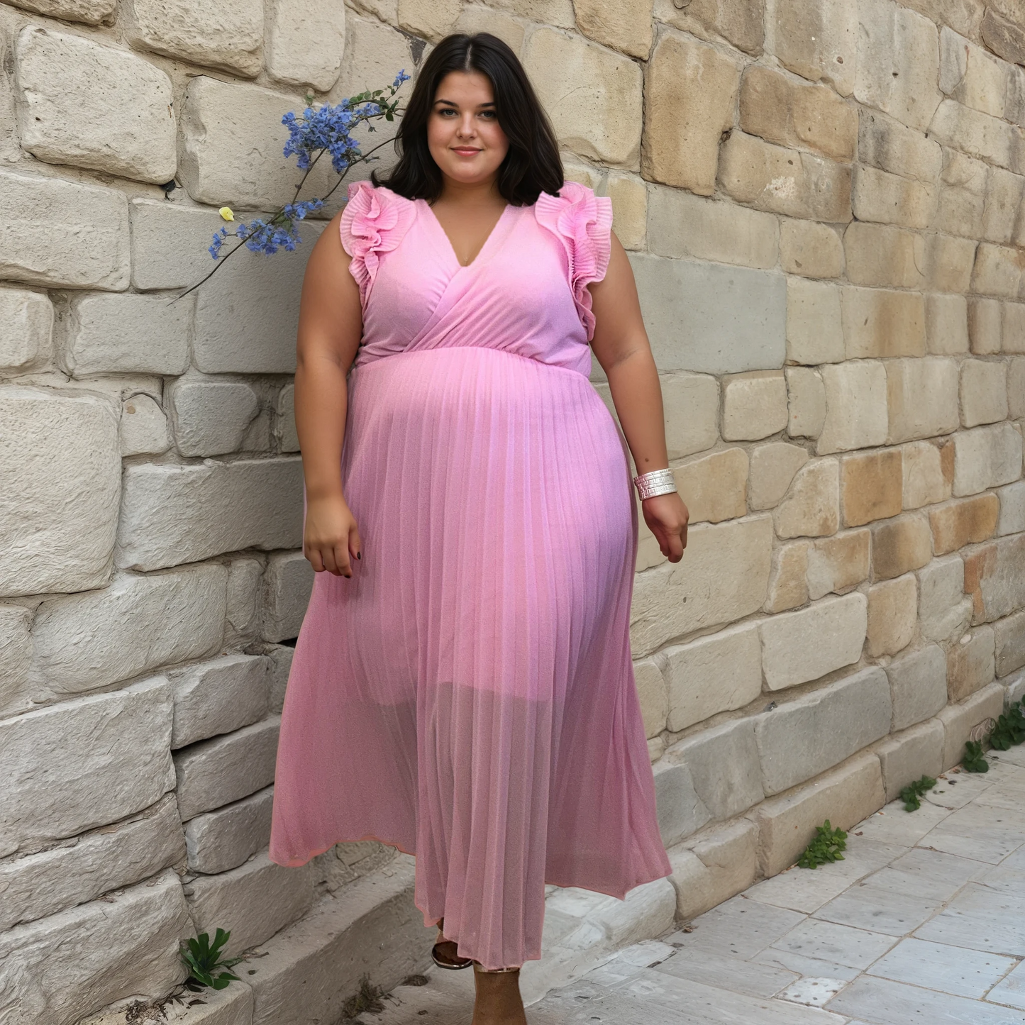 ROBE LONGUE PLISSÉE ROSE L'indisciplinée
