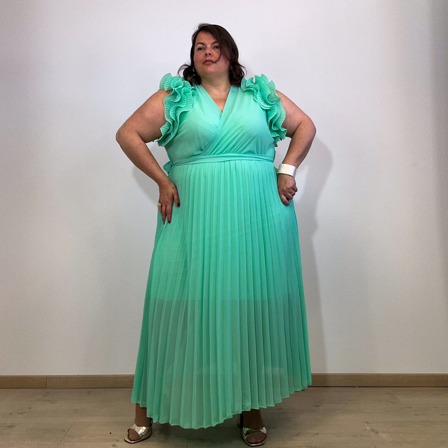ROBE LONGUE PLISSÉE MENTHE