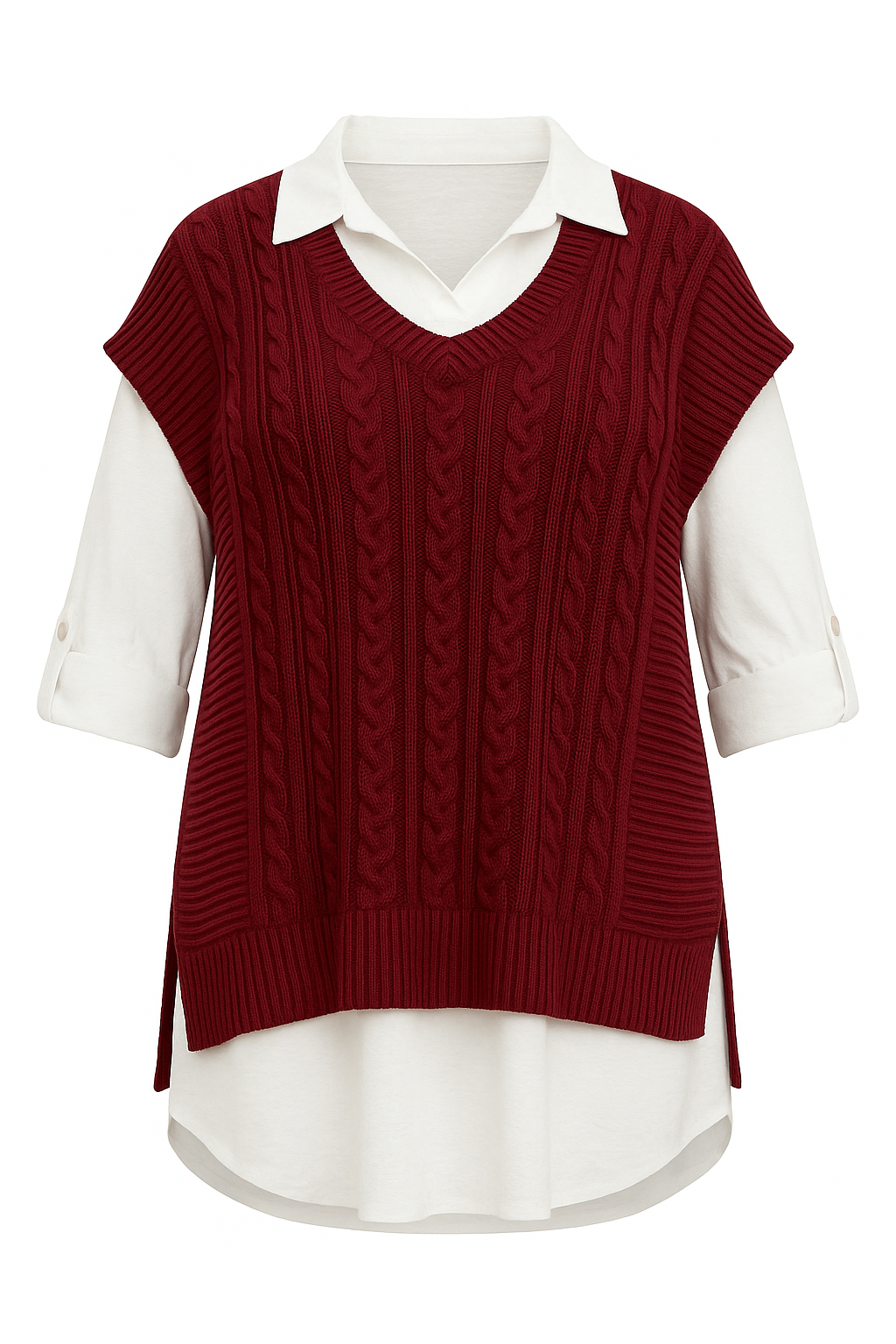 CHEMISE ET PULL CHÂLE TORSADÉ BORDEAUX