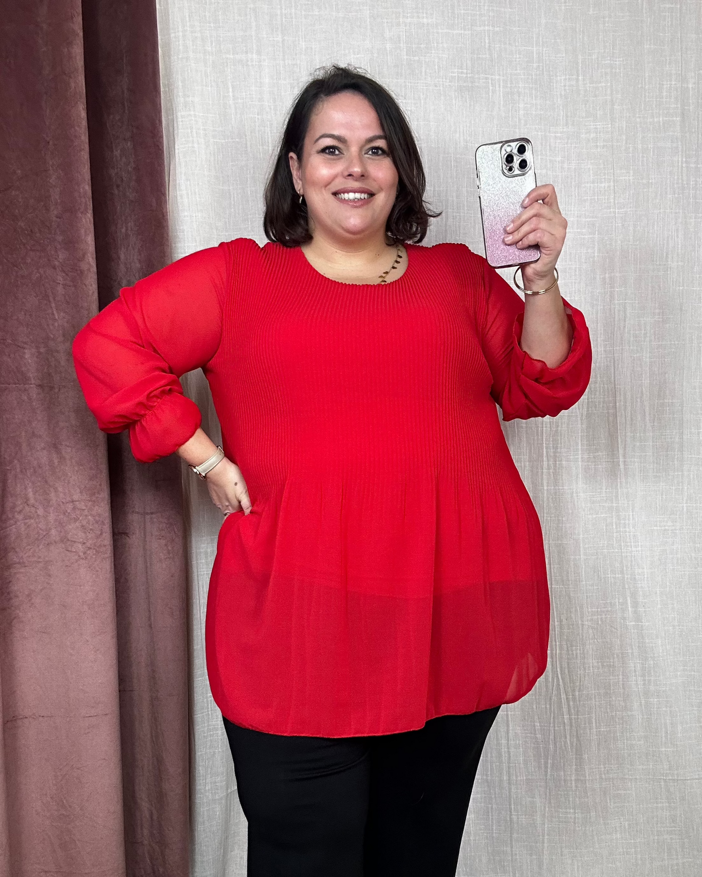 BLOUSE ROUGE PLISSÉE
