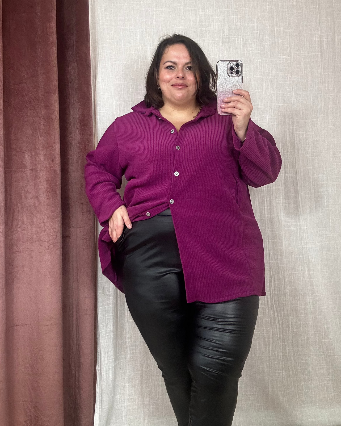 CHEMISE COTELÉE FUSCHIA
