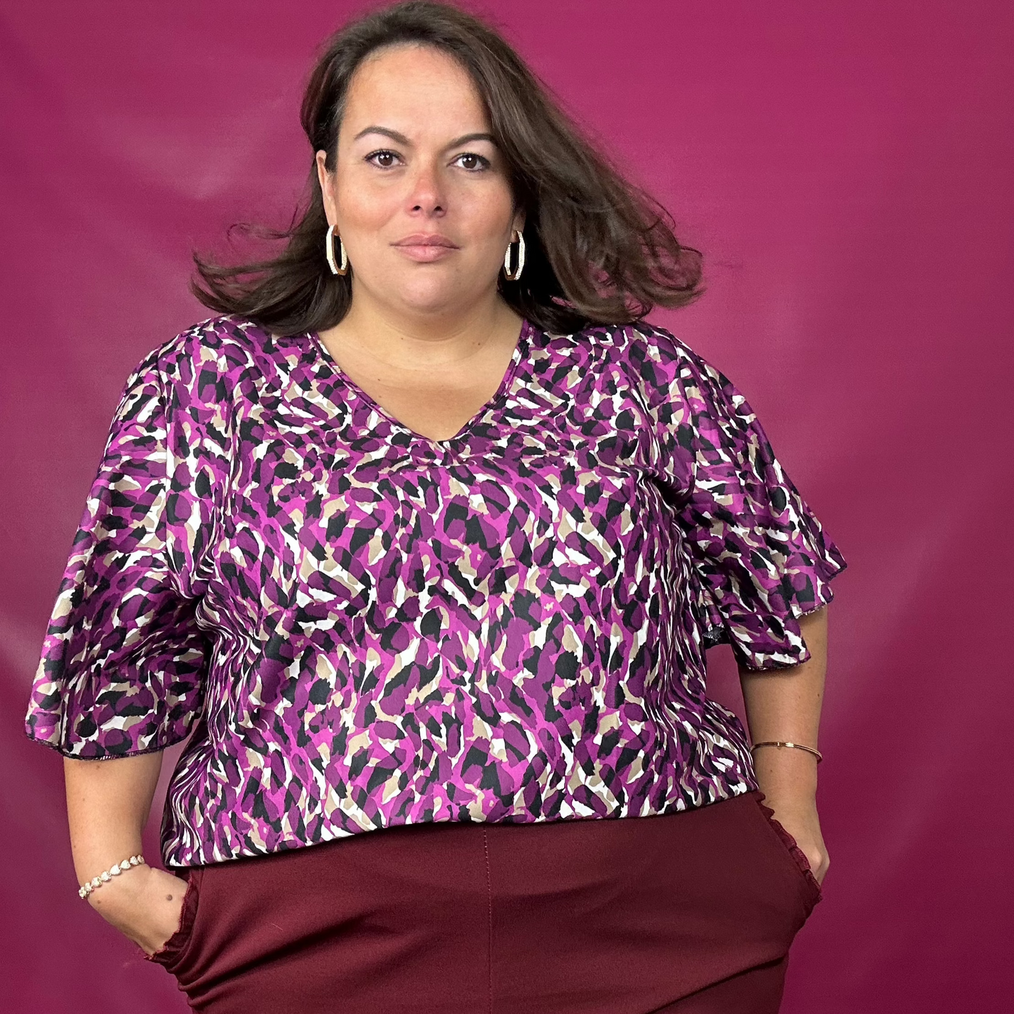 HAUT ELEGANT A MANCHES PAPILLON - FUSCHIA