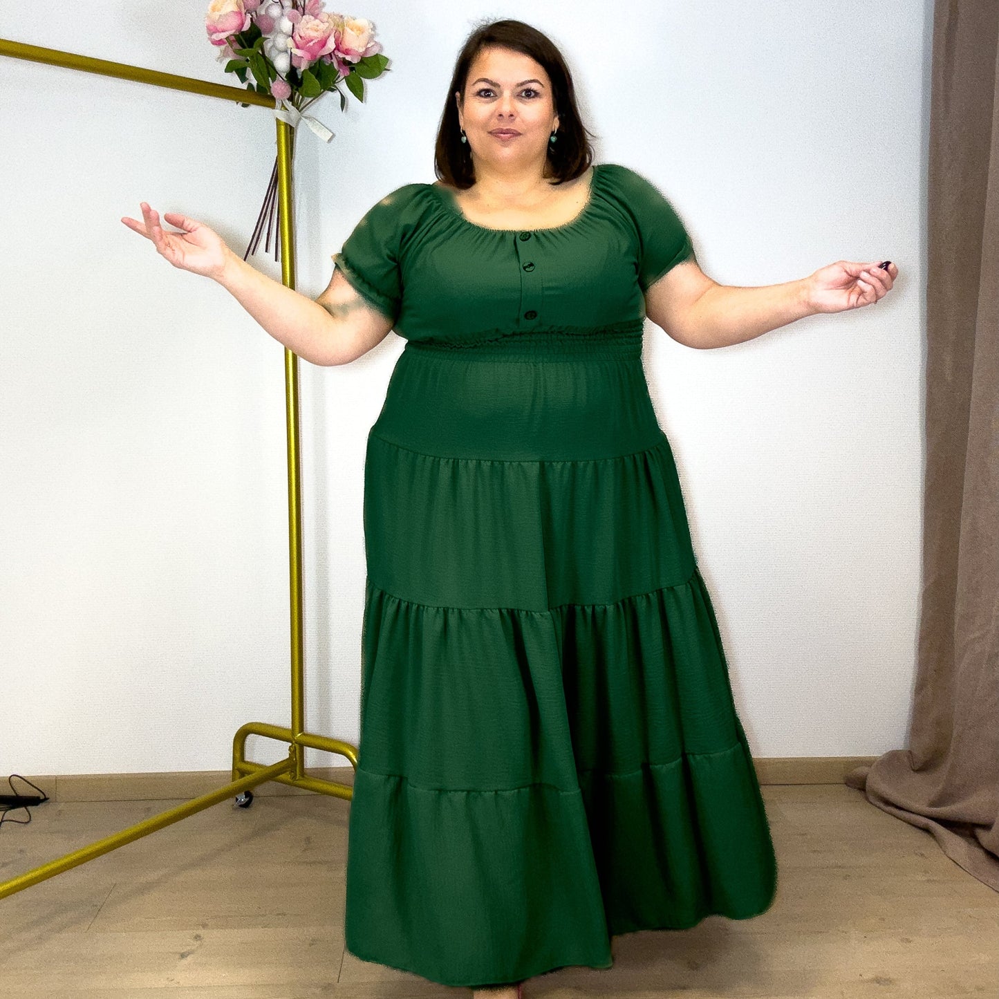 ROBE BOHÈME MULTI-VOLANTS VERTE