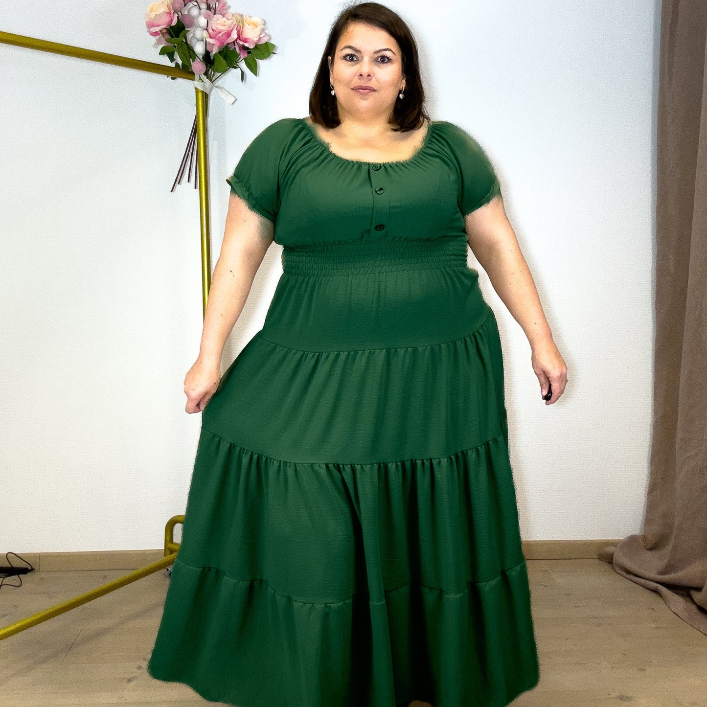 ROBE BOHÈME MULTI-VOLANTS VERTE