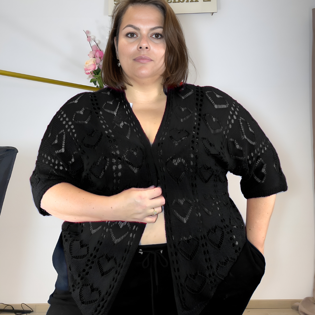 GILET MAILLE COEUR - NOIR