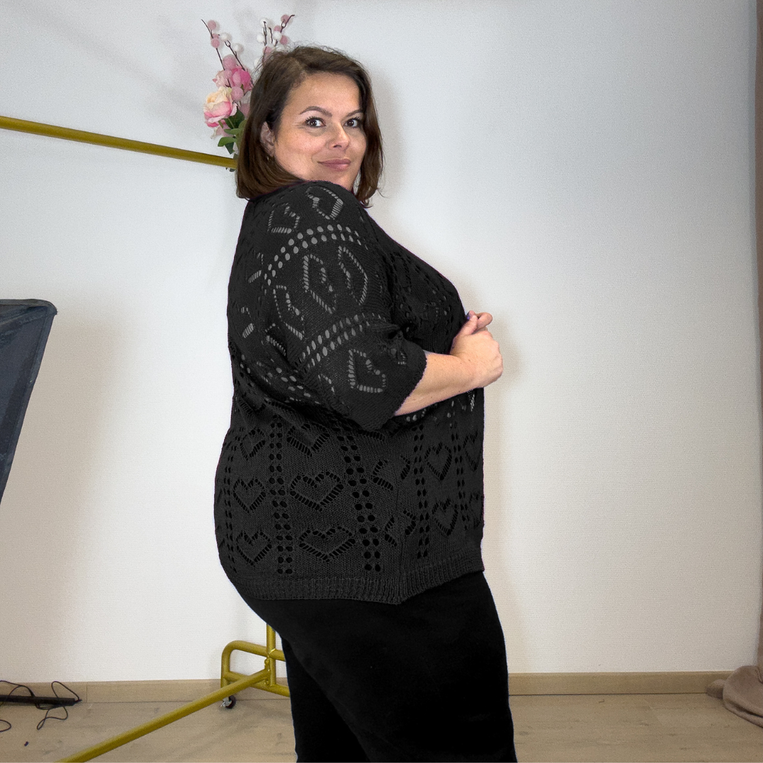 GILET MAILLE COEUR - NOIR