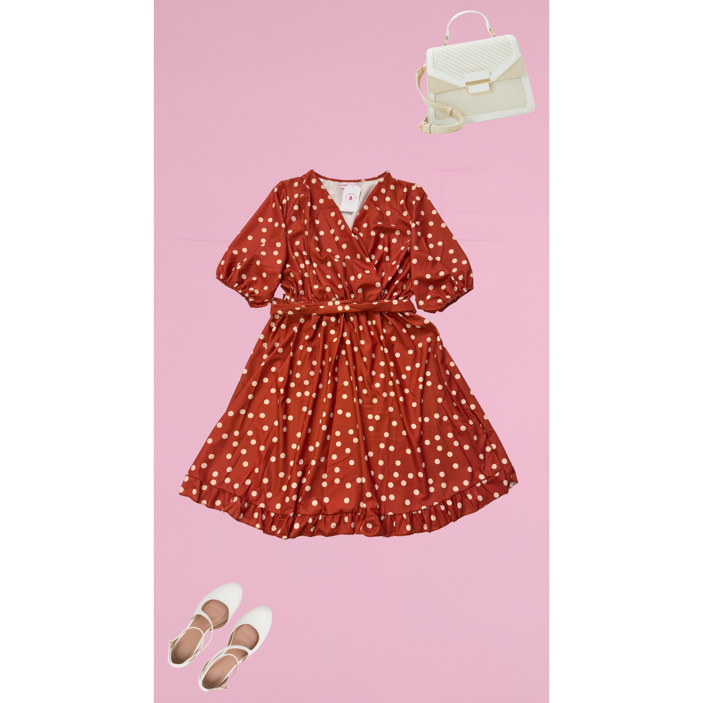 ROBE CACHE-COEUR - POIS BRIQUE L'indisciplinée