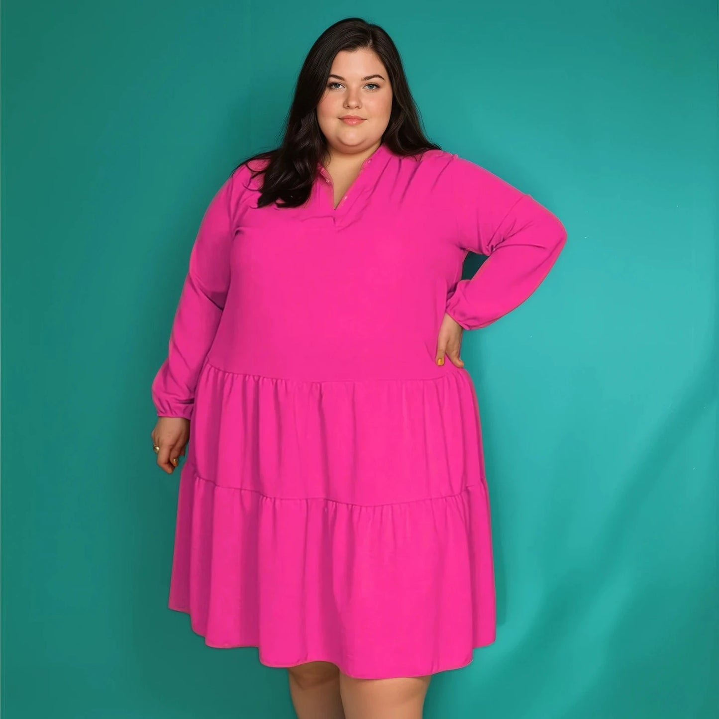 ROBE COL CHEMISIER À VOLANTS - FUSCHIA L'indisciplinée