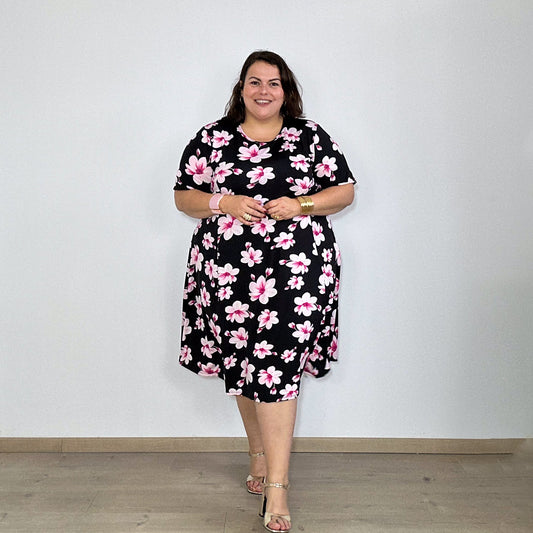 ROBE NOIR FLEURS ROSE L'indisciplinée