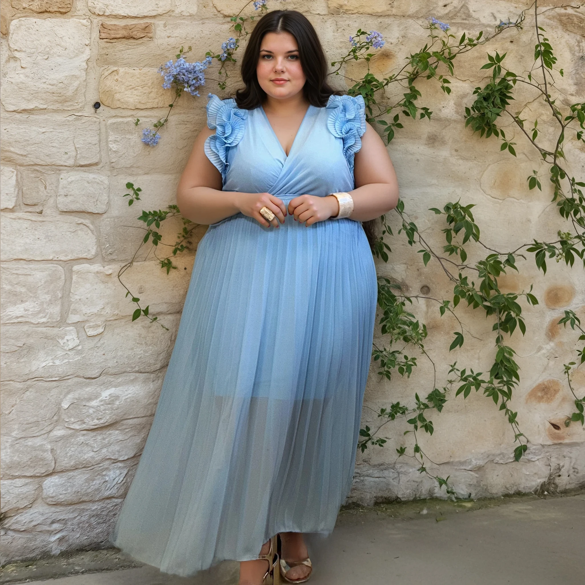 ROBE LONGUE PLISSÉE BLEU BÉBÉ L'indisciplinée