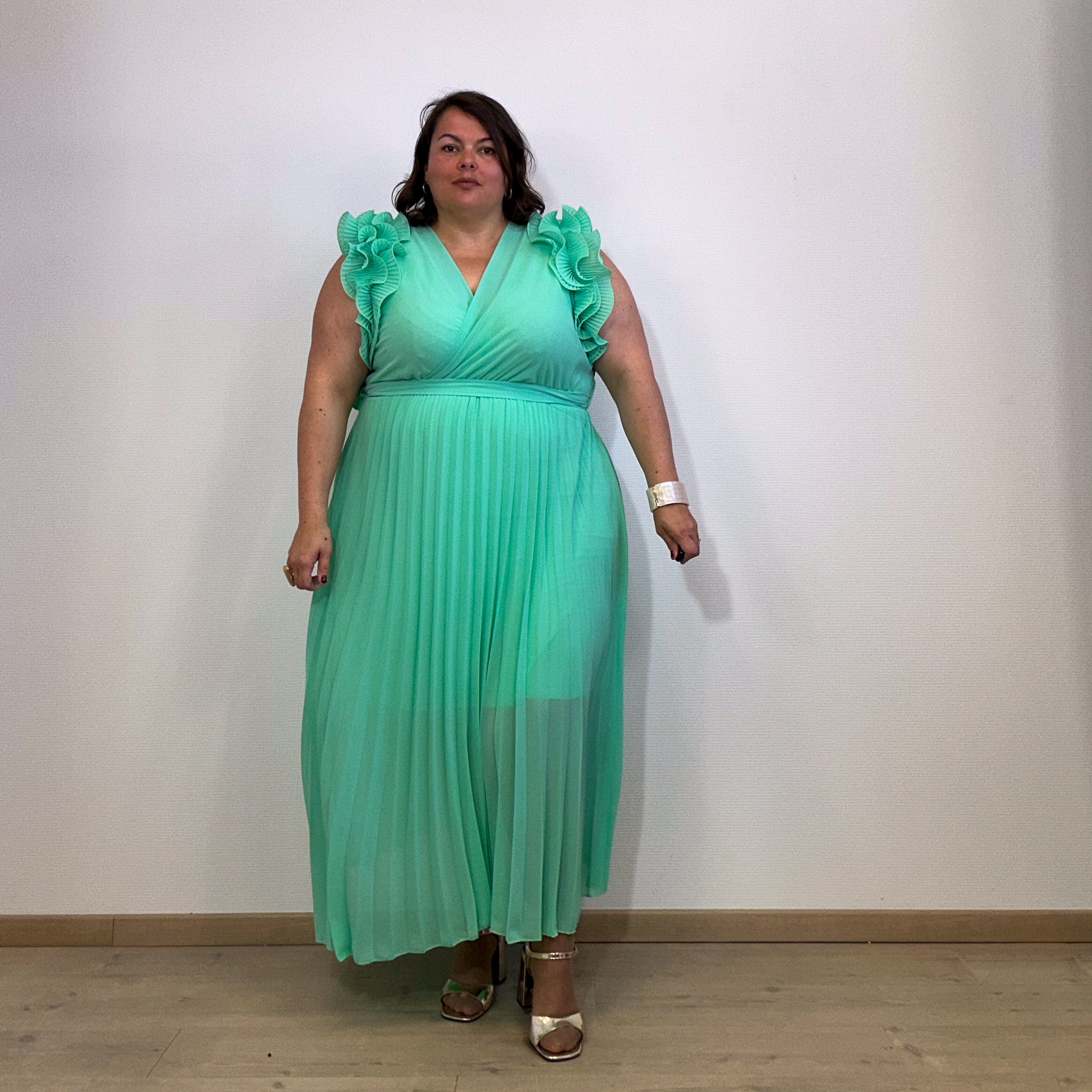 ROBE LONGUE PLISSÉE MENTHE