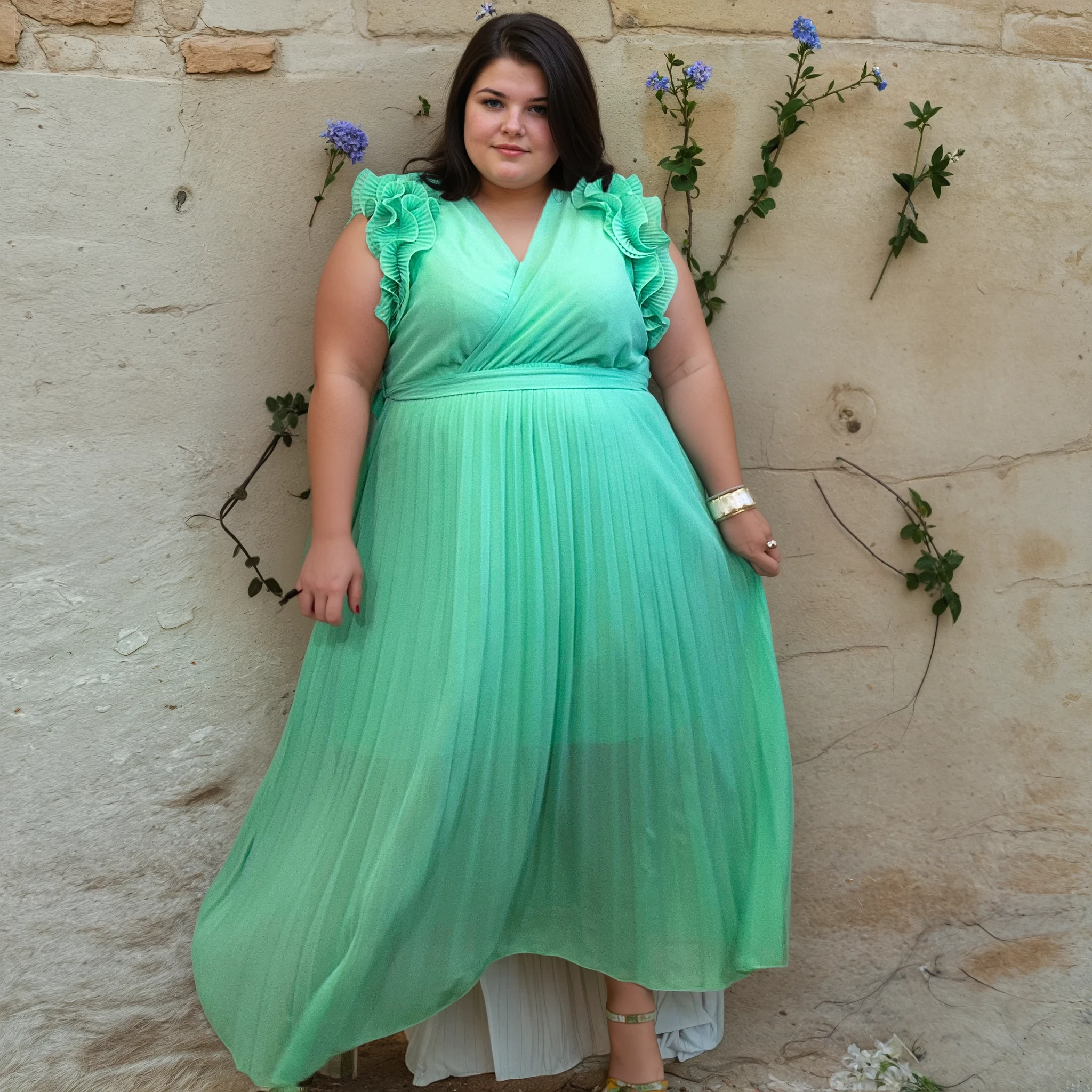 ROBE LONGUE PLISSÉE MENTHE L'indisciplinée