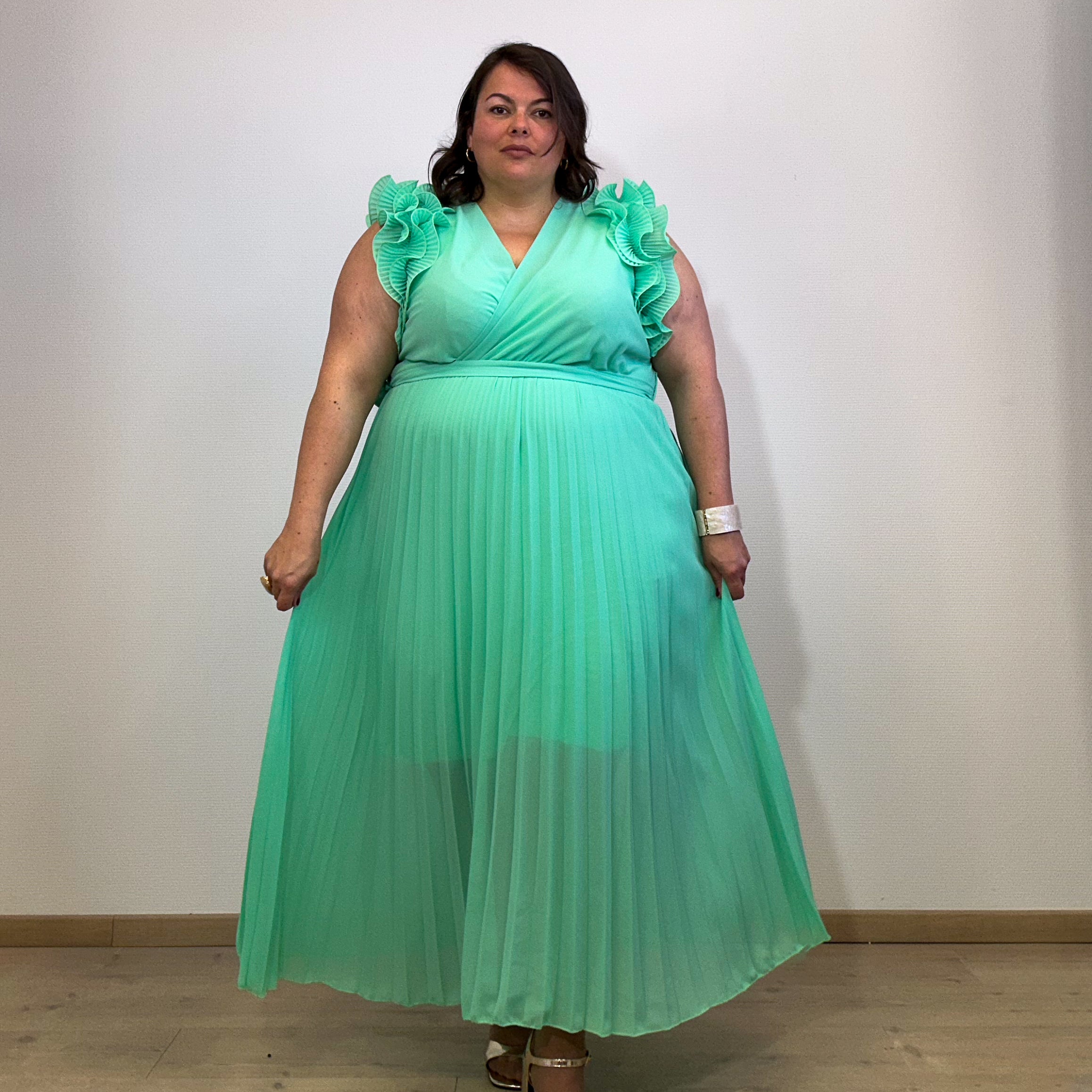 ROBE LONGUE PLISSÉE MENTHE