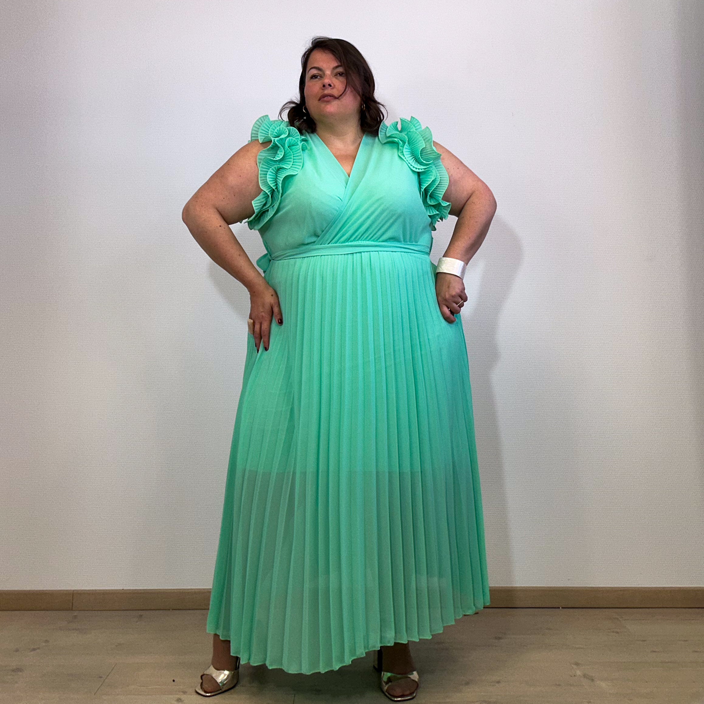 ROBE LONGUE PLISSÉE MENTHE