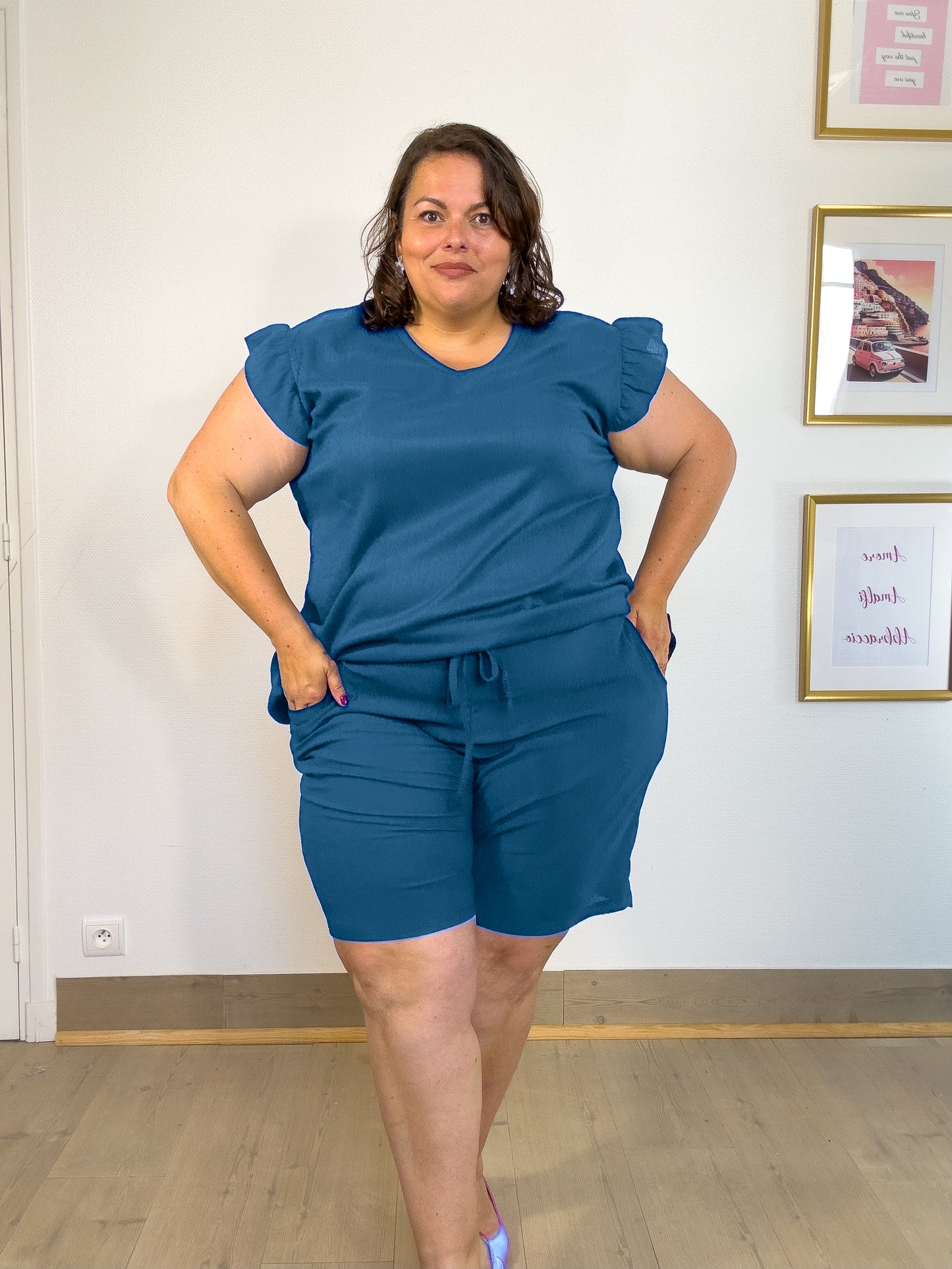 ENSEMBLE SHORT BLEU ACIER