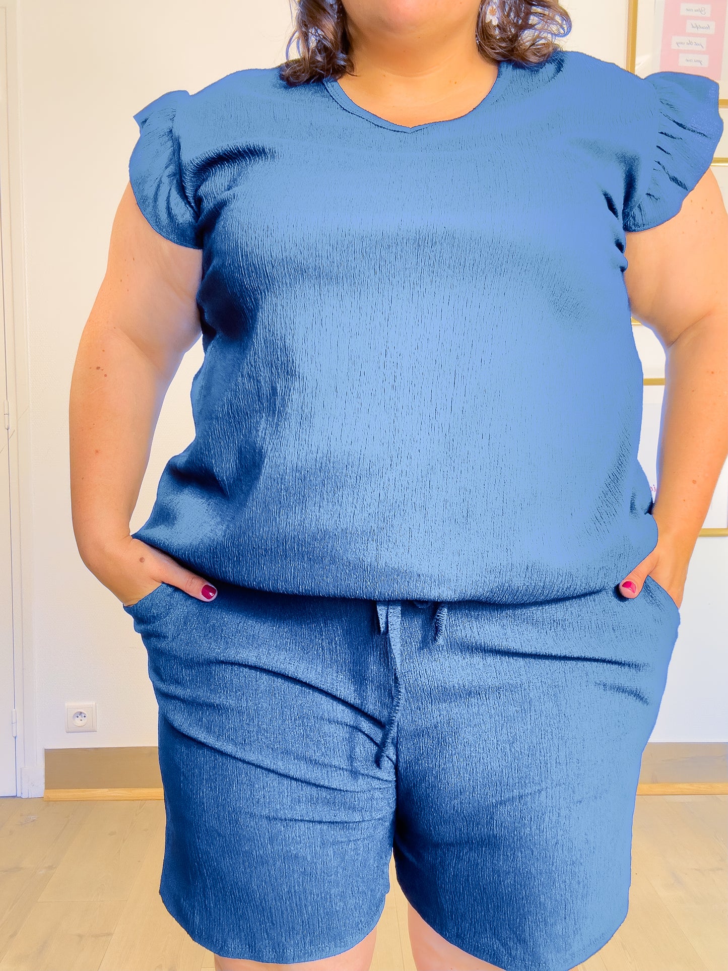 ENSEMBLE SHORT BLEU ACIER
