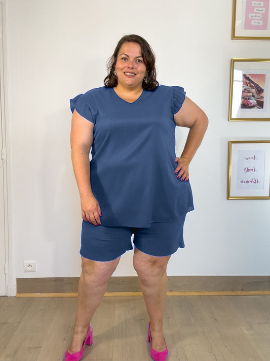 ENSEMBLE SHORT BLEU ACIER
