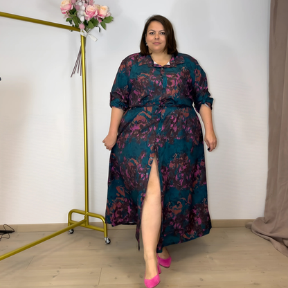 ROBE CHEMISE LONGUE IMPRIMÉ VERT