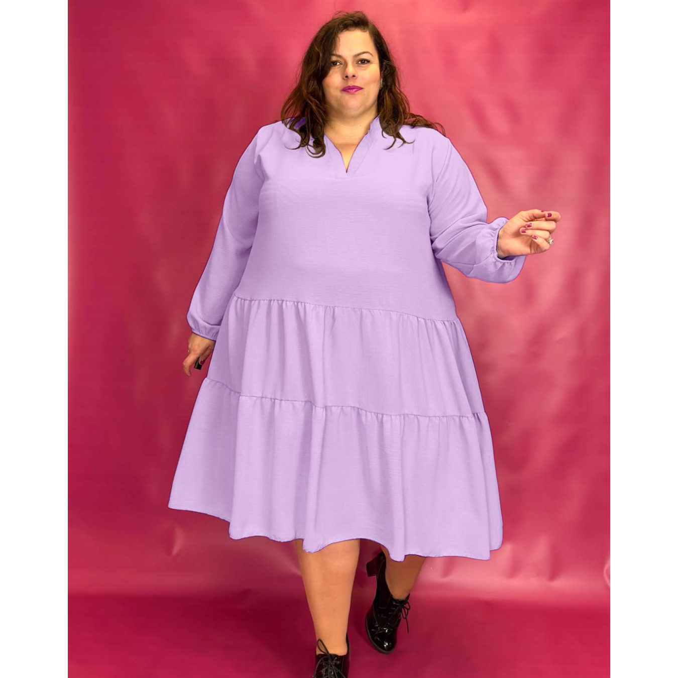 ROBE COL CHEMISIER À VOLANTS - LILAS