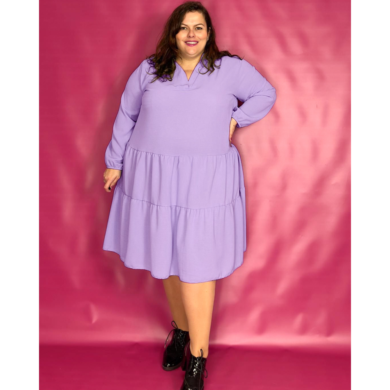 ROBE COL CHEMISIER À VOLANTS - LILAS