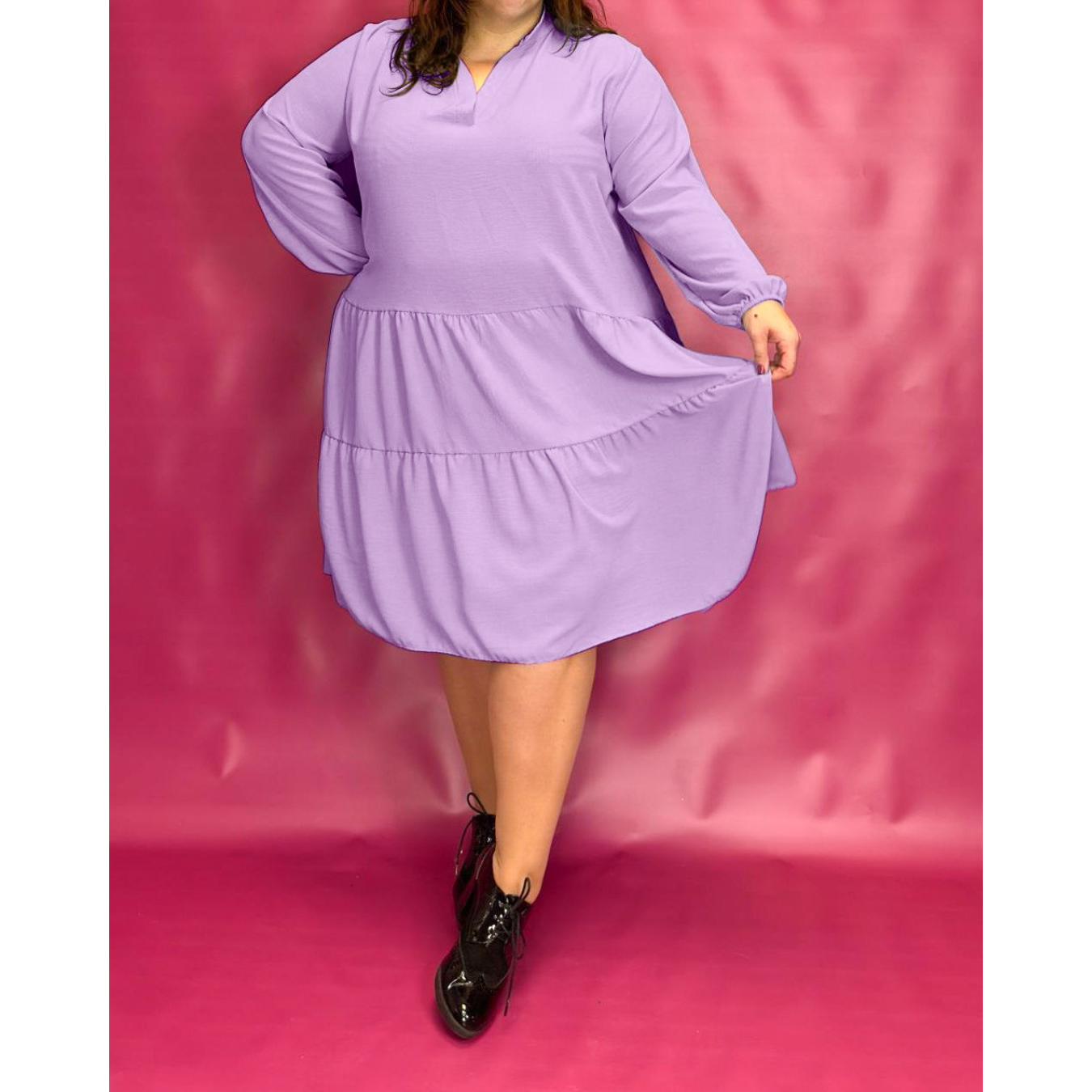 ROBE COL CHEMISIER À VOLANTS - LILAS