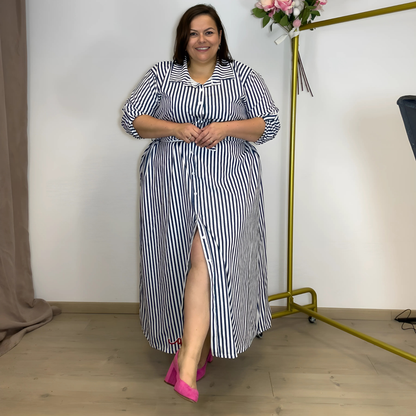 ROBE CHEMISE LONGUE IMPRIMÉ RAYÉE AMORE