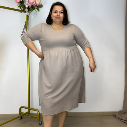ROBE EMPIRE EN MAILLE MI-SAISON TAUPE
