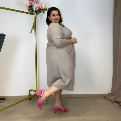 ROBE EMPIRE EN MAILLE MI-SAISON TAUPE