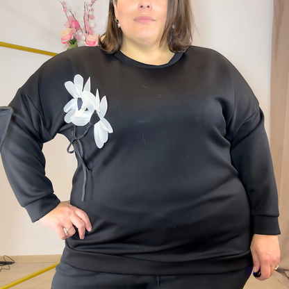 PULL NOIR A FLEUR RELIEF