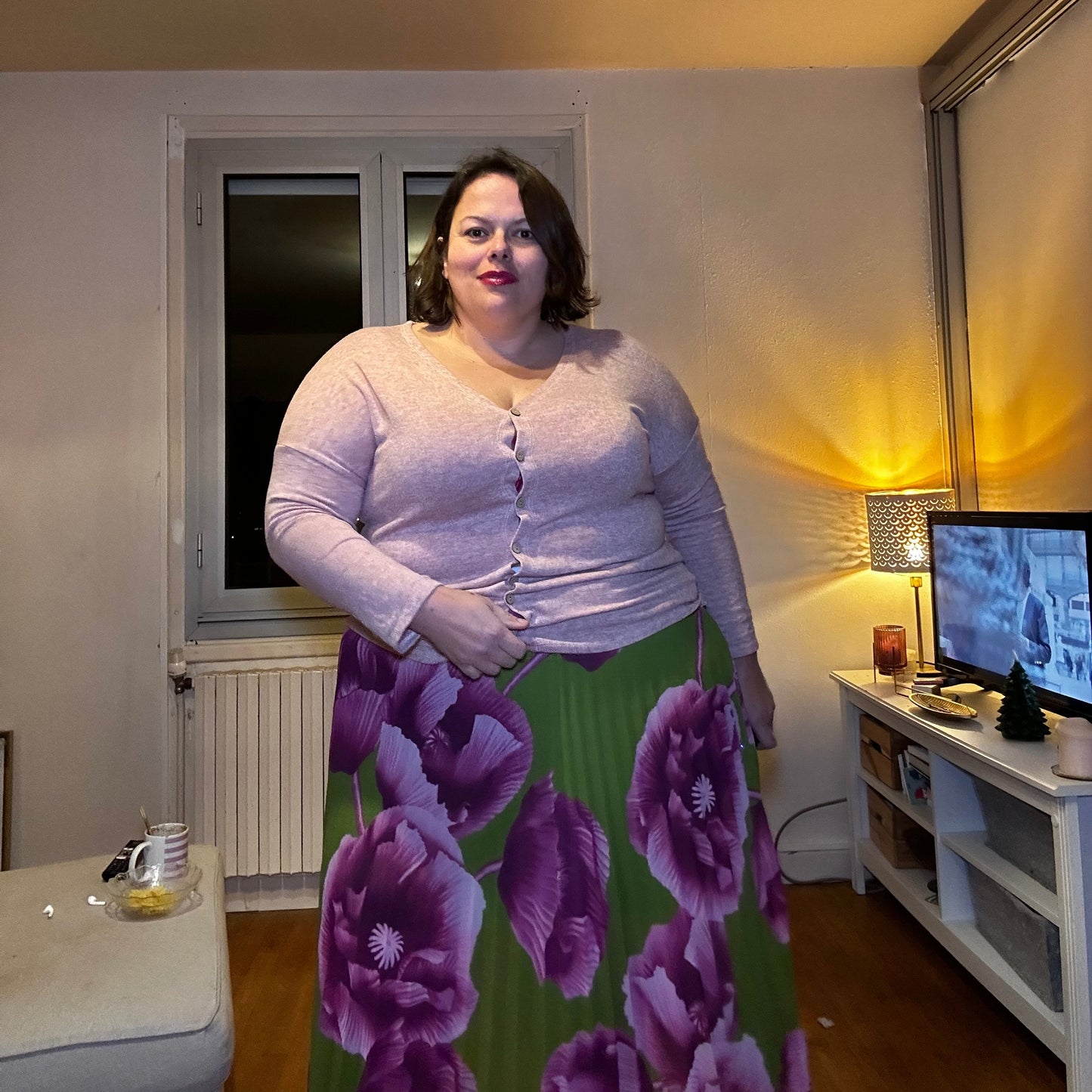 JUPE PLISSÉE FLEUR VERTE