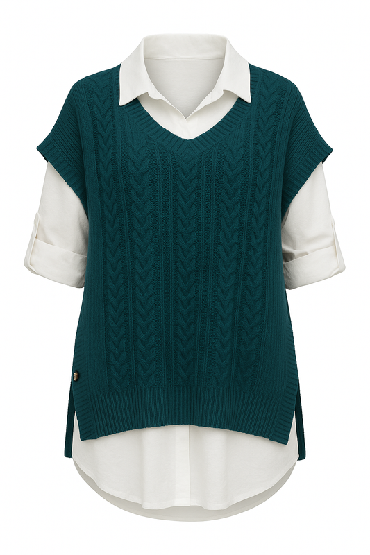 CHEMISE ET PULL CHÂLE TORSADÉ PETROL