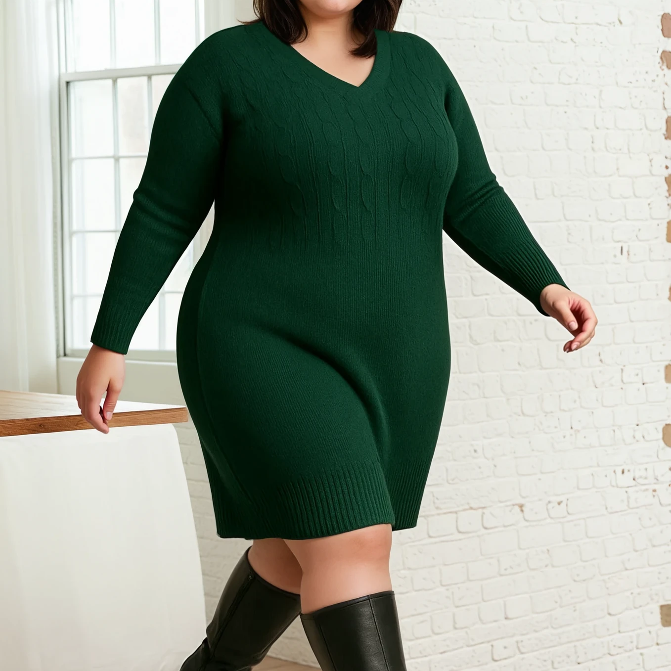 ROBE PULL TORSADÉ VERT SAPIN L'indisciplinée