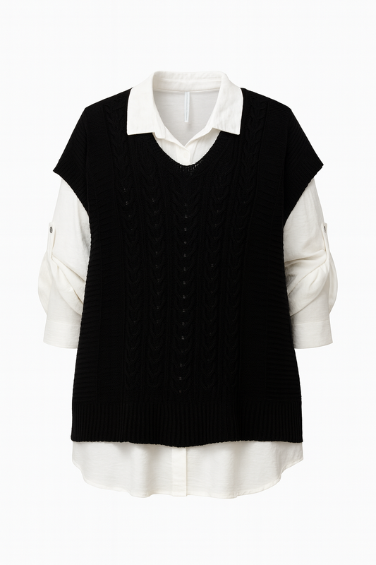CHEMISE ET PULL CHÂLE TORSADÉ NOIR