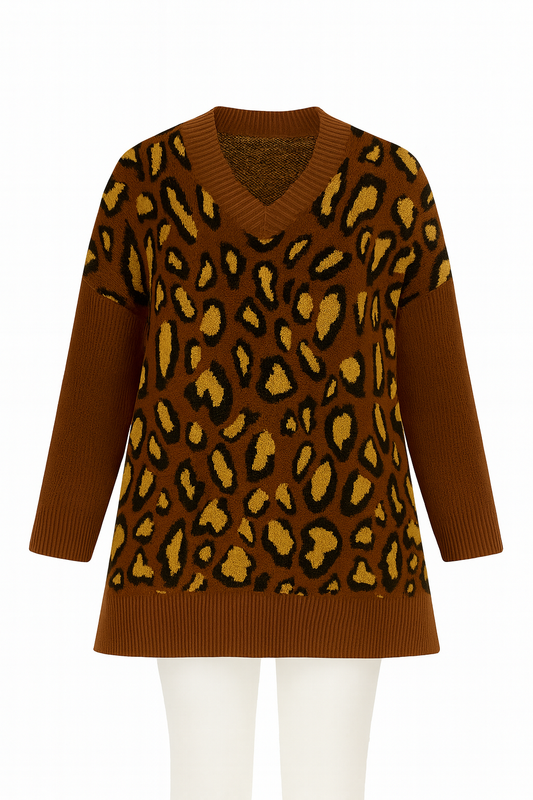 PULL LONG LEOPARD CHOCOLAT