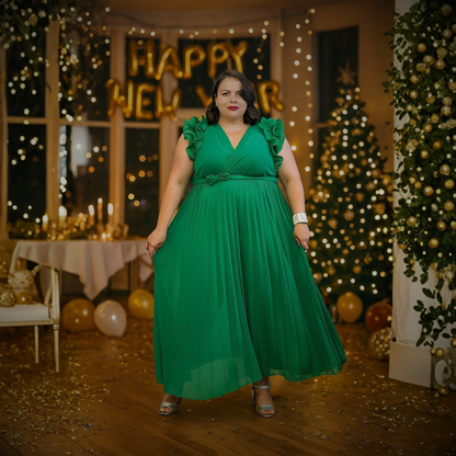 ROBE LONGUE PLISSÉE VERTE