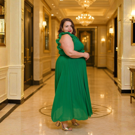 ROBE LONGUE PLISSÉE VERTE