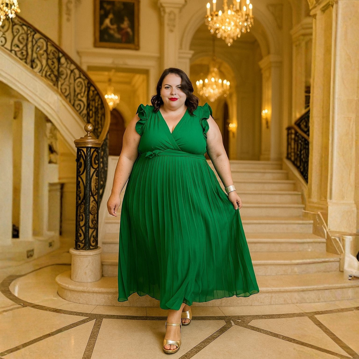 ROBE LONGUE PLISSÉE VERTE L'indisciplinée