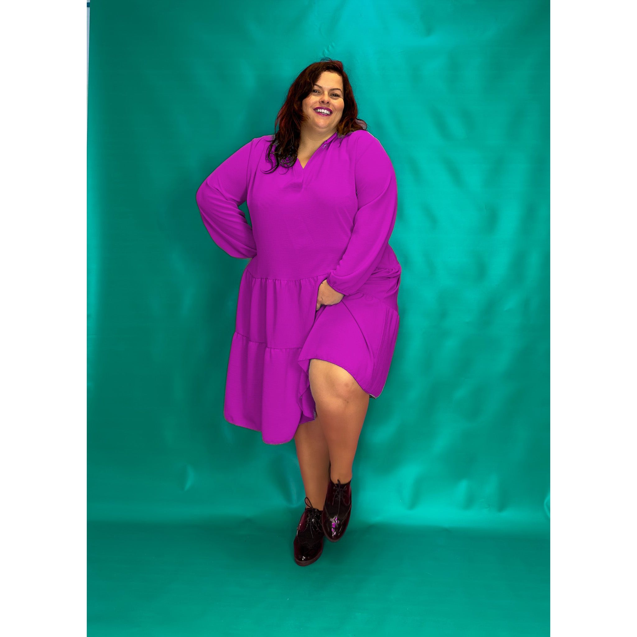 ROBE COL CHEMISIER À VOLANTS - VIOLINE
