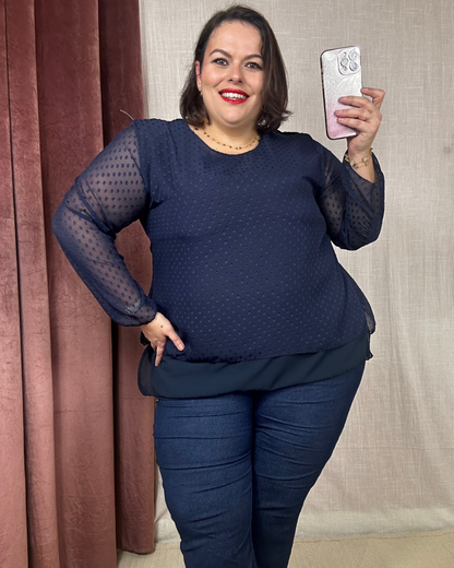 BLOUSE BLEUE PLUMETIS