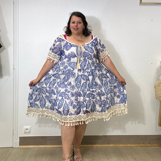 ROBE DENTELLE BRETELLE BLEUE
