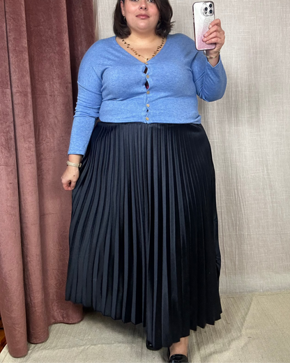 JUPE PLISSÉE SATINÉE BLEUE NUIT