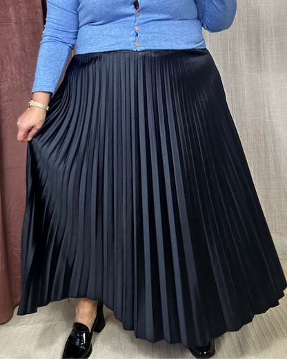 JUPE PLISSÉE SATINÉE BLEUE NUIT