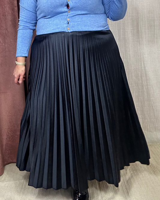 JUPE PLISSÉE SATINÉE BLEUE NUIT