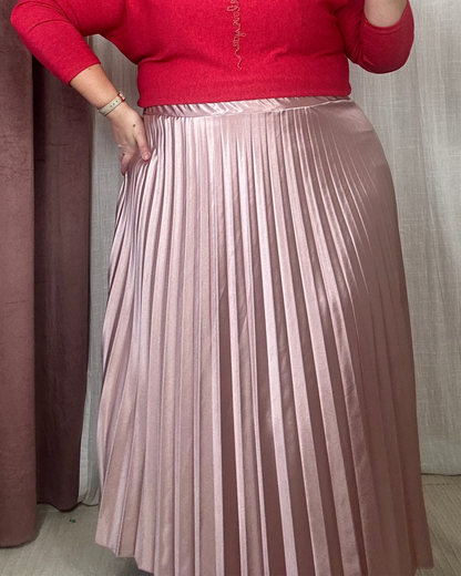 JUPE PLISSÉE SATINNÉE ROSE ANTIQUE