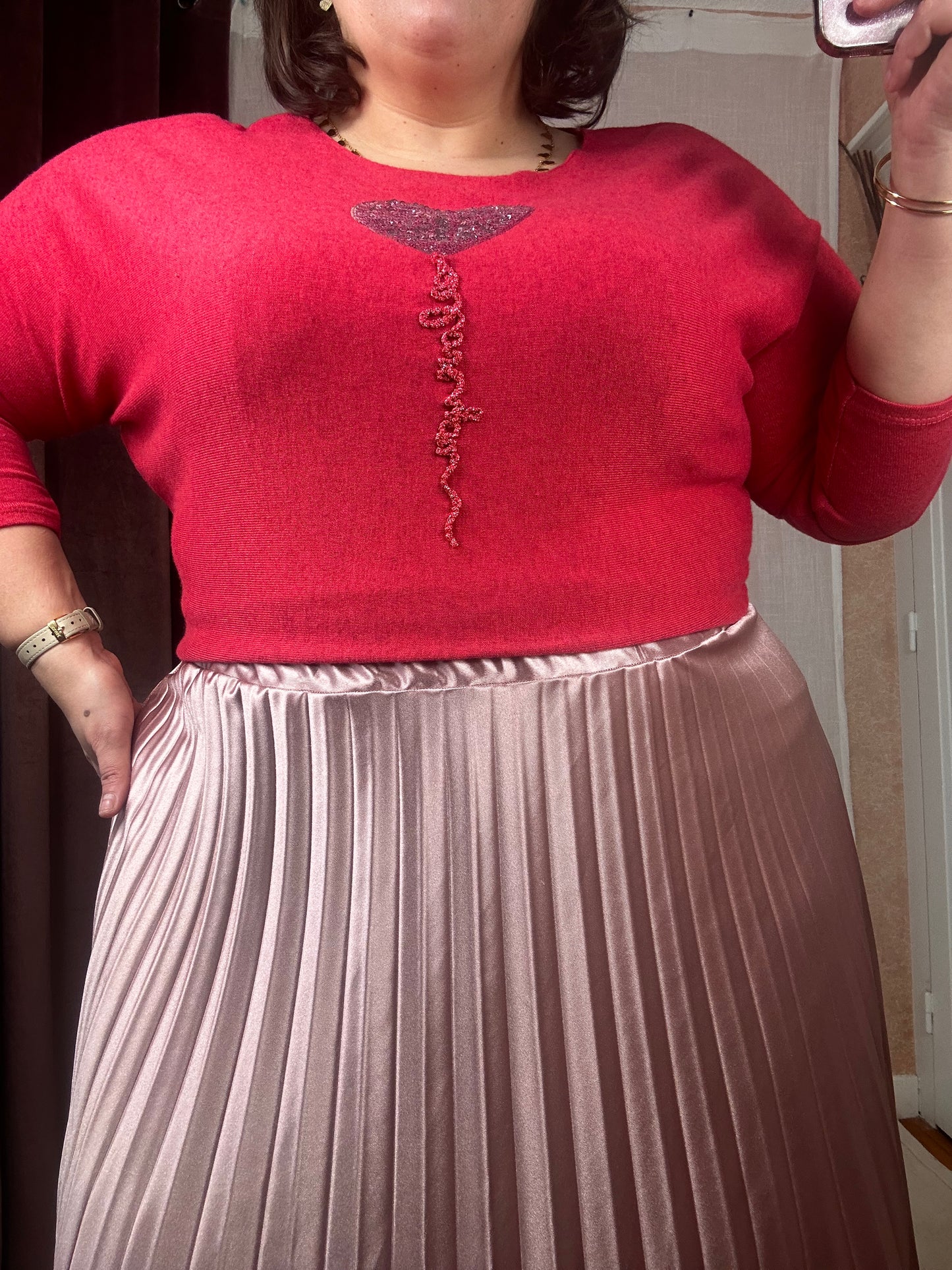 JUPE PLISSÉE SATINNÉE ROSE ANTIQUE