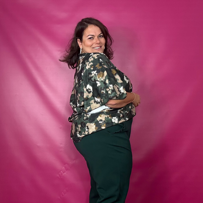 HAUT ELEGANT A MANCHES PAPILLON - CAMOUFLAGE KAKI