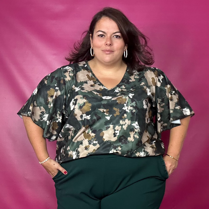 HAUT ELEGANT A MANCHES PAPILLON - CAMOUFLAGE KAKI