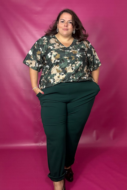 HAUT ELEGANT A MANCHES PAPILLON - CAMOUFLAGE KAKI