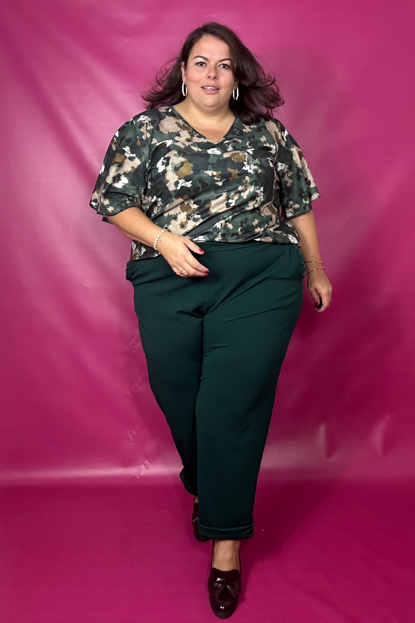 HAUT ELEGANT A MANCHES PAPILLON - CAMOUFLAGE KAKI