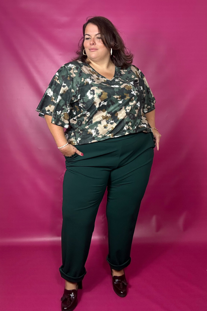 HAUT ELEGANT A MANCHES PAPILLON - CAMOUFLAGE KAKI